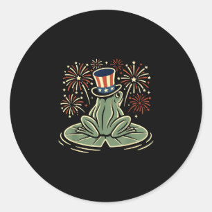 4th of july frog patriotic top hat funny fireworks classic round sticker
