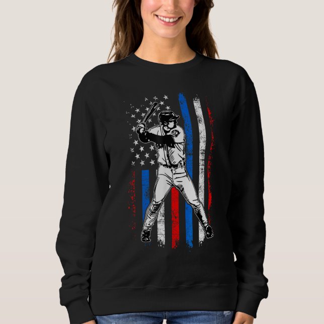 4th Of July Funny Baseball American Flag Batter Hi Sweatshirt (Front)