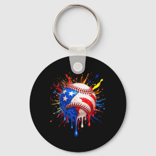 4th Of July Funny Baseball Usa Flag Drip Patriotic Key Ring