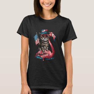 4th Of July Funny Cat Flamingo American Flag Fourt T-Shirt