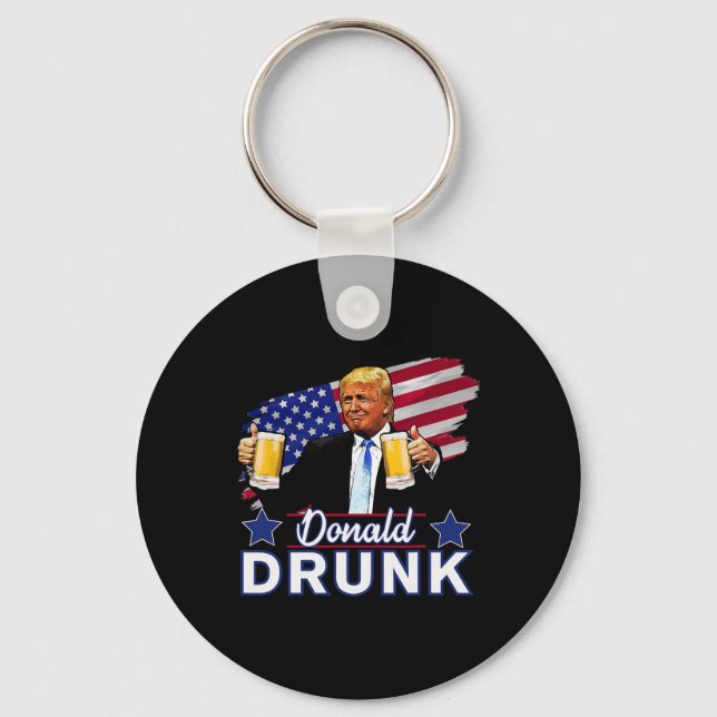 4th Of July Funny Drinking Presidents - Donald Dru Key Ring (Front)