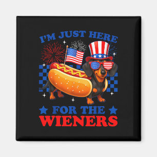 4th of july funny here for the wieners dachshund magnet