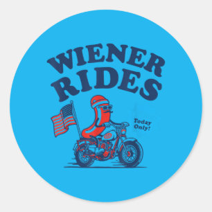 4th Of July Funny Hot Dog Wiener Rides Classic Round Sticker