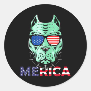 4th of July funny Pitbull Dog Independence day - Classic Round Sticker