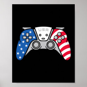 4th Of July Gamepad Video Game Usa American Flag G Poster