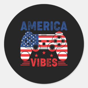 4th Of July Gamer America Vibes Kids Classic Round Sticker