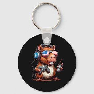 4th Of July Gamer Capybara – Funny Patriotic Anima Key Ring