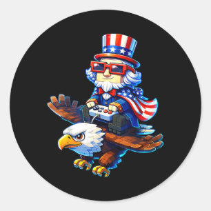 4th of July Gamer Patriotic Uncle Sam Retro Pixel Classic Round Sticker