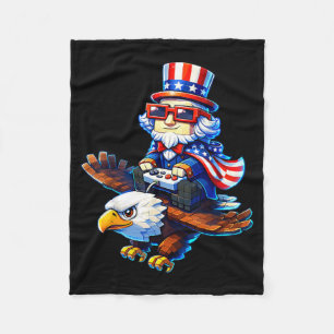 4th of July Gamer Patriotic Uncle Sam Retro Pixel Fleece Blanket