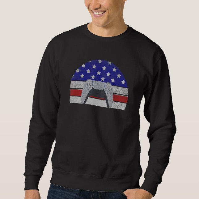 4th Of July Gamer Ps5 Console American Flag Retro  Sweatshirt (Front)