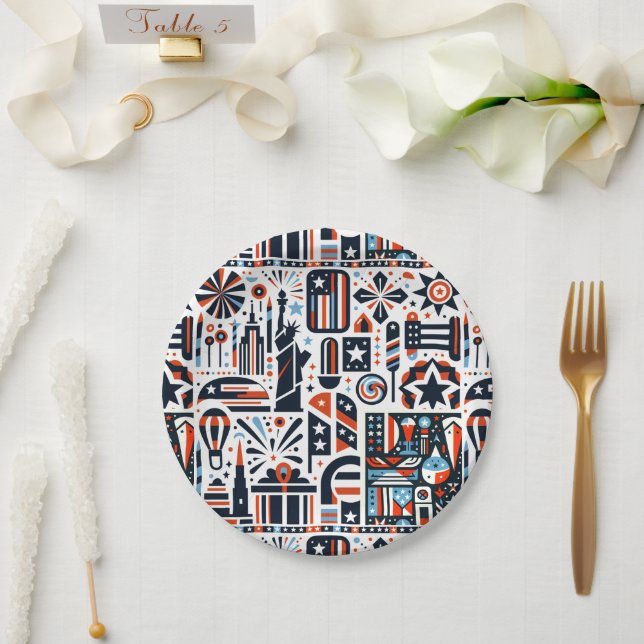4th of July Generative Pattern Paper Plate (Wedding)