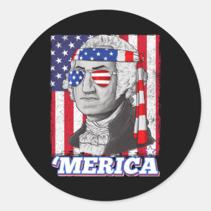 4th Of July George Washington Patriotic Merica Fla Classic Round Sticker