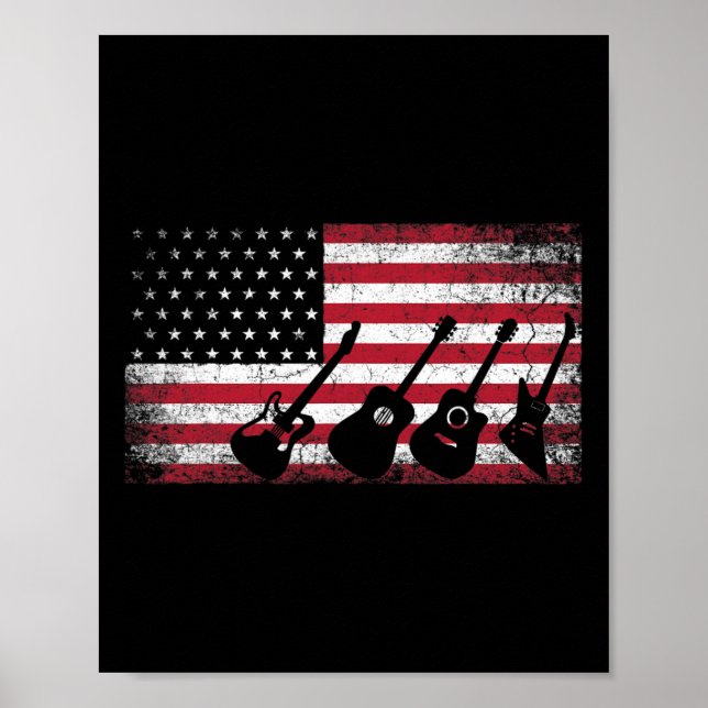 4th Of July Gift For Men Dad Guitar Musician Ameri Poster (Front)