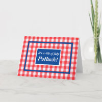 4th of July, gingham, red, white & blue Invitation