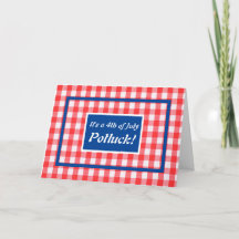 4th of July, gingham, red, white & blue Invitation