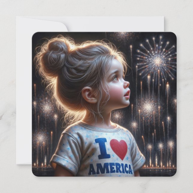 4th Of July Girl Watching Fireworks Party  Invitation (Front)