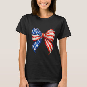 4th Of July Girls Coquette Bow American Flag Usa P T-Shirt