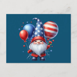 4th Of July Gnome Balloons Independence Day Postcard