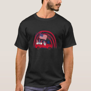 4th Of July Gnome Truck Rainbow Usa Flag Independe T-Shirt
