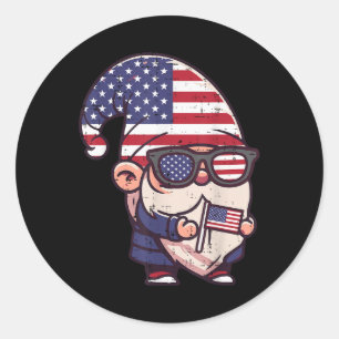 4th Of July Gnome Usa Flag Independence Men Women Classic Round Sticker