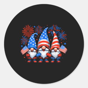 4th Of July Gnomes American Flag Patriotic Indepen Classic Round Sticker