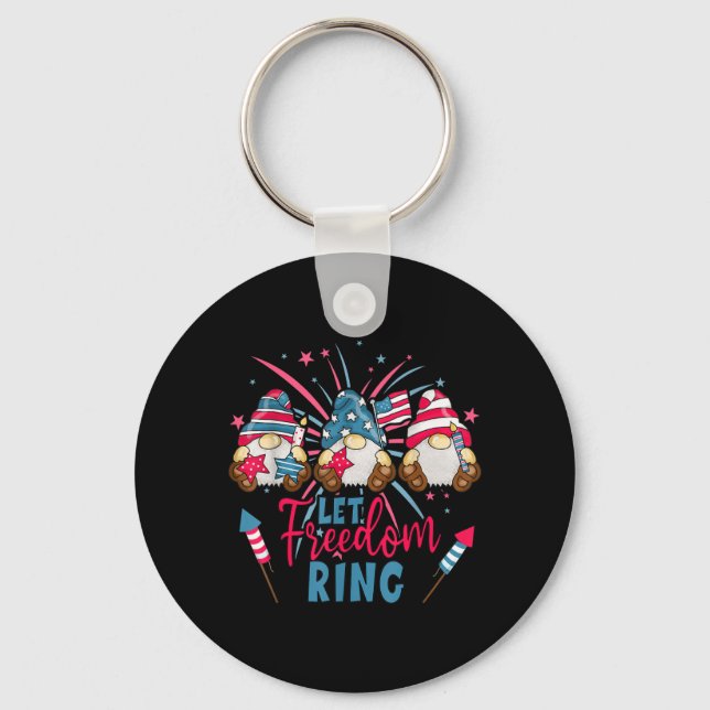 4th Of July Gnomes Let Freedom Ring Funny Key Ring (Front)