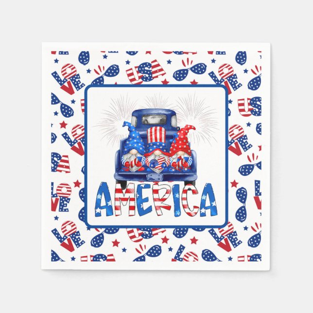4th Of July Gnomes Napkin (Front)