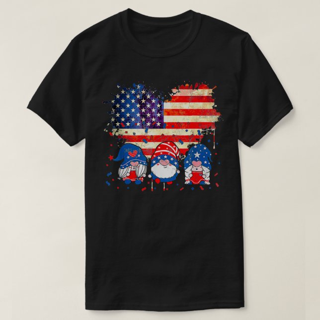 4th of July Gnomes Patriotic American Flag Cute pu T-Shirt (Design Front)