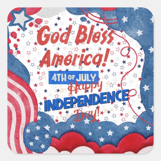 4th of July, God Bless America Square Sticker (Front)