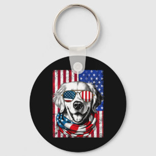 4th Of July Golden Retriever Dog American Flag Usa Key Ring