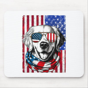 4th Of July Golden Retriever Dog American Flag Usa Mouse Pad