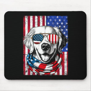 4th Of July Golden Retriever Dog American Flag Usa Mouse Pad