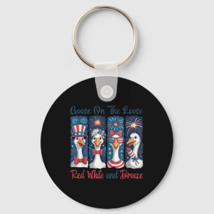 4th Of July Goose On The Loose Red White And Booze Key Ring