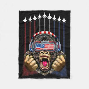 4th Of July Gorilla Lover Usa American Flag Patrio Fleece Blanket