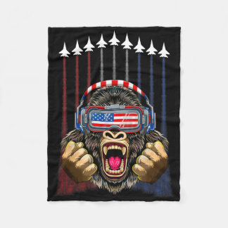 4th Of July Gorilla Lover Usa American Flag Patrio Fleece Blanket