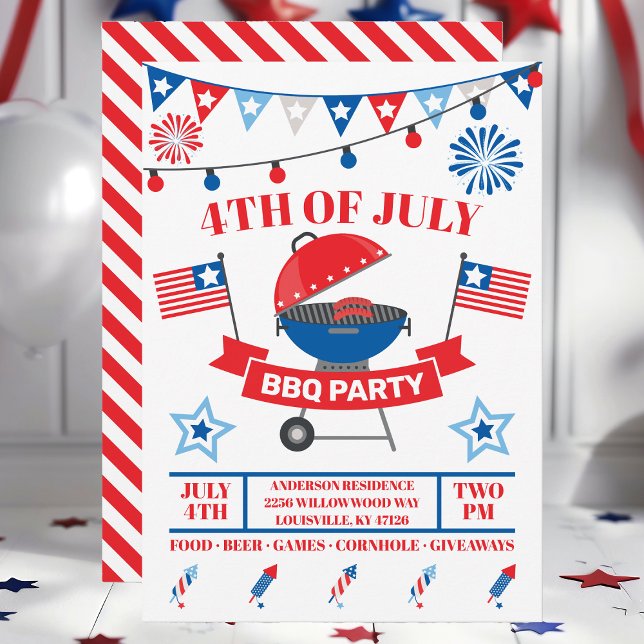 4th Of July Grill Red Barbeque BBQ Party Invitation (Creator Uploaded)