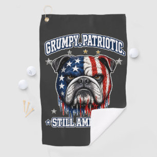 4th Of July Grumpy Patriotic Bulldog Golf Towel
