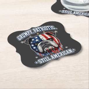 4th Of July Grumpy Patriotic Bulldog Paper Coaster