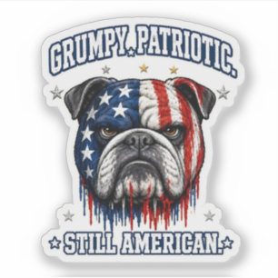4th Of July Grumpy Patriotic Bulldog Sticker