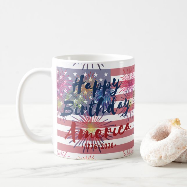 4th of July Happy Birthday America USA 250th Coffee Mug (With Donut)