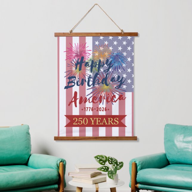 4th of July Happy Birthday America USA 250th Hanging Tapestry (Living Room)