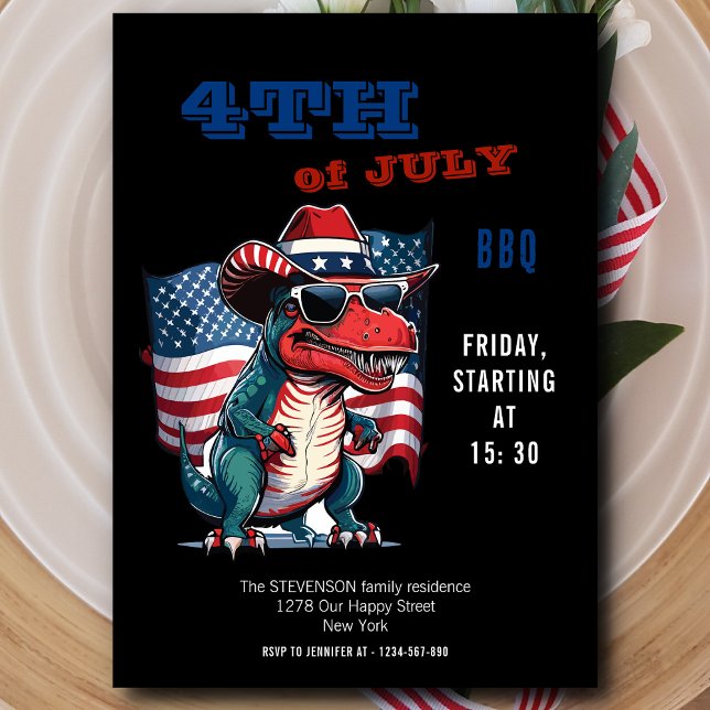 4TH of July happy Dinosaur with the US flag Invitation (Creator Uploaded)