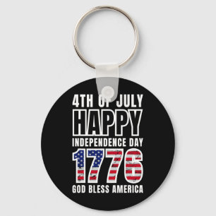 4th Of July Happy Independence Day 1776 God Bless Key Ring