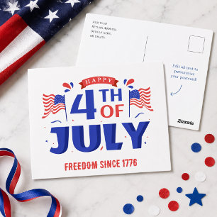 4th of July Happy Independence Day, Freedom 1776 Postcard