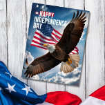 4th of July Happy independence Day Greeting Postcard<br><div class="desc">4th of July Happy Independence Day Greeting Postcard. A majestic bald eagle soaring with the American flag in the background symbolises freedom and strength. The greetings at the back,  as desired.</div>