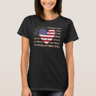 4th Of July Heart Love American Flag Leopard Print T-Shirt