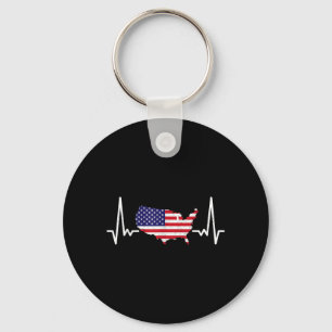 4th Of July Heartbeat Independence Day Funny 4th Key Ring