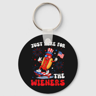 4th Of July Here For The Wieners Hot Dog Men Women Key Ring