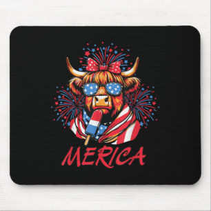 4th Of July Highland Cow Popsicle Firework Usa Ame Mouse Pad