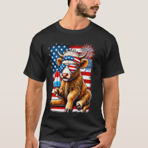 4th of July Highland Cow Popsicle Firework USA Ame T-Shirt